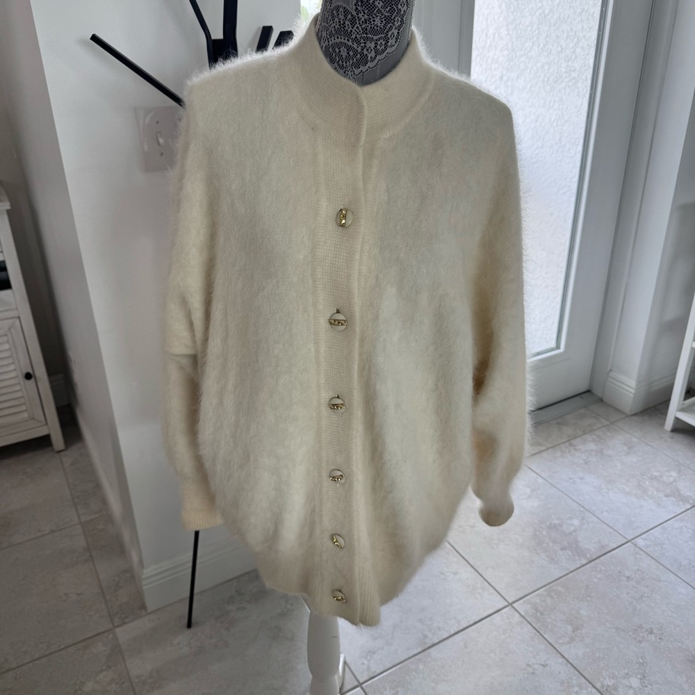 Jessica Cream Cardigan Sweater with Mock Neck